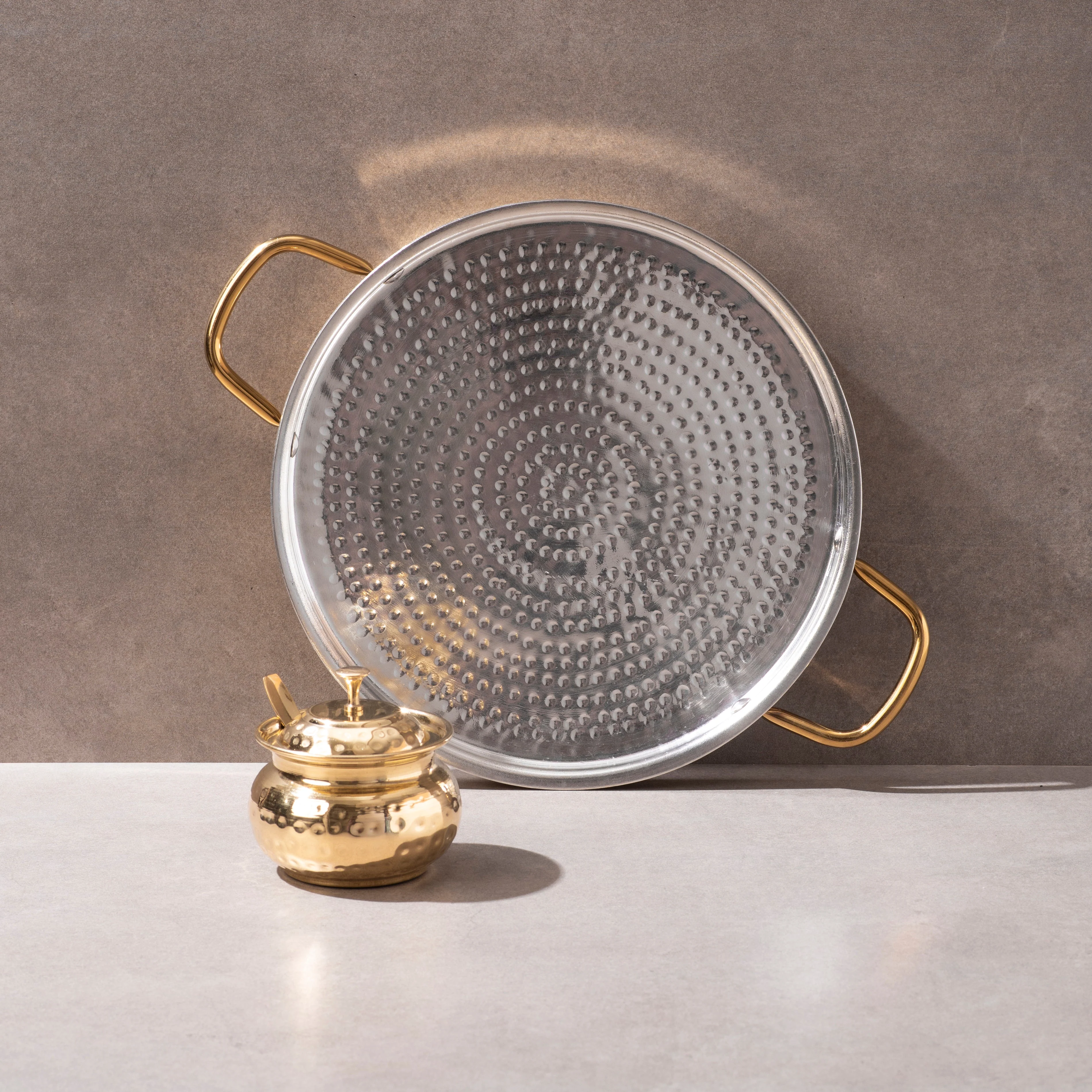 Brass Dosa Tawa with Insulated handles And Brass Ghee Pot Combo - Image 5