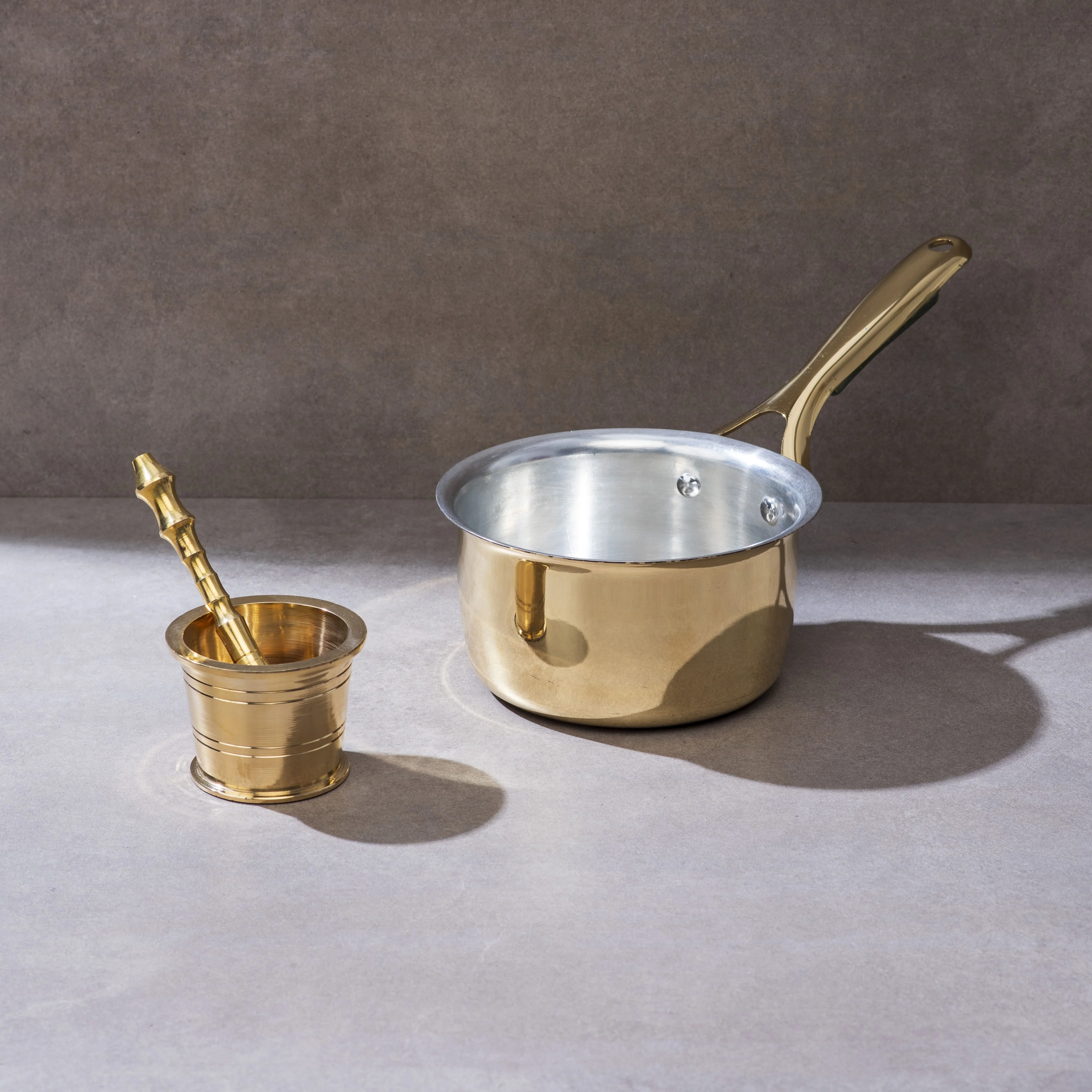 Chai Starter Kit (Brass Saucepan with Insulated handle + Brass Mortar and Pestle) - Image 4