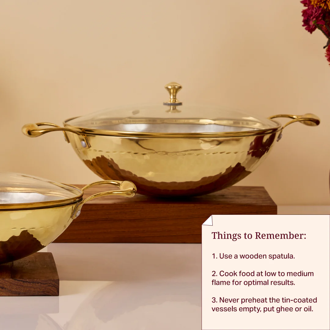 Brass Wok with Glass lid (Circular & Deep cooking/ serving Utensil) - Image 5